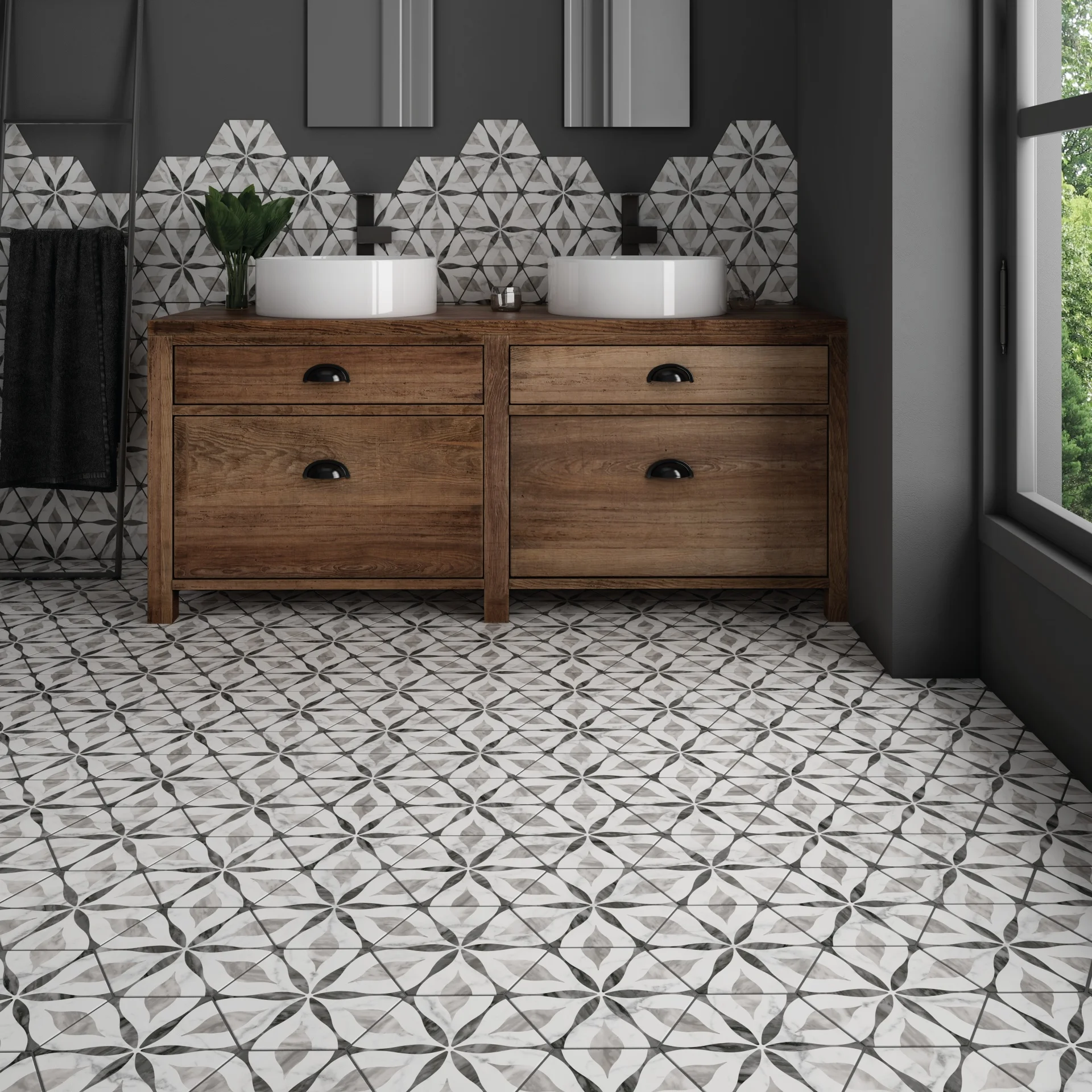 Equipe Bardiglio Flower - Hex. 17,5x20 cm