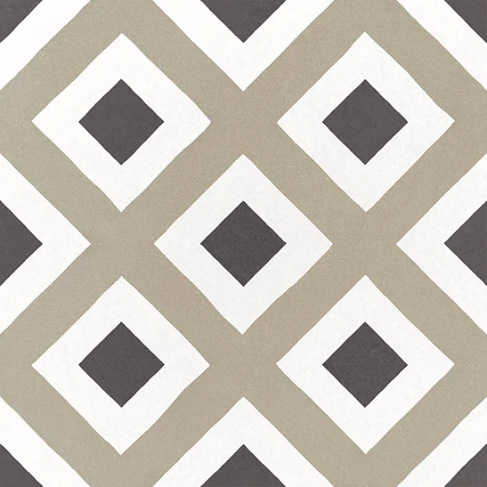 Bodenfliese Caprice Deco City Colours von Equipe, matt, 20x20cm, mit Rauten- und Karomuster in Beige, Schwarz und Weiß, mit klaren, grafischen Linien
