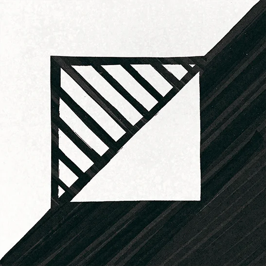 Wand und Bodenfliese Caprice Deco Patchwork von Equipe, matt, 20x20cm, mit schwarz-weißem Patchwork-Muster aus Dreiecken und Linien