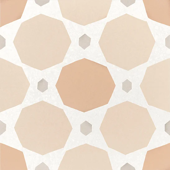 Bodenfliese Caprice Deco Topaz Pastel von Equipe, matt, 20x20cm, mit Muster aus Achtecken und kleinen Rauten, in Beige, Sand und Weiß, mit weicher Haptik