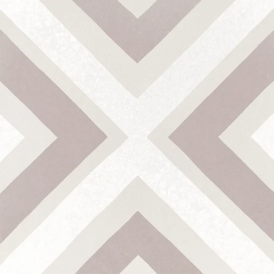 Bodenfliese Caprice Deco Square Pastel von Equipe, matt, 20x20cm, mit geometrischem Muster aus Grau, Beige und Weiß, mit rautenförmigen Linien und X-Formen