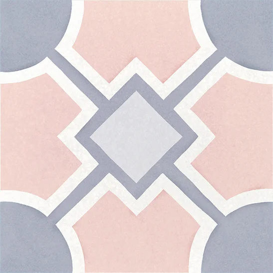 Bodenfliese Caprice Deco Solstice Pastel von Equipe, matt, 20x20cm, mit geometrischem Muster aus Rosa, Grau und Weiß, weiche Linien und runde Formen